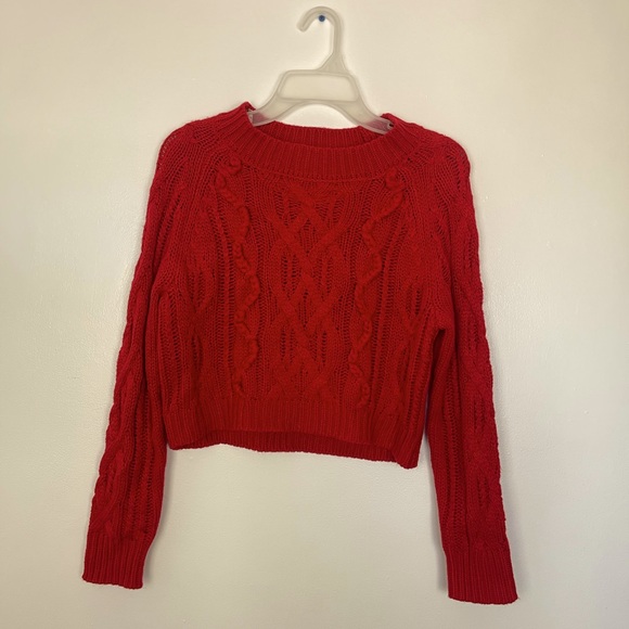 Harper Sweaters - HARPER Chunky Cable Kit Cropped Sweater Red Size S